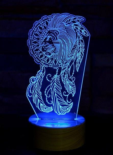 Leon Head Dreamcatcher, 3D Illusion ,15 Colors changing LED Lamps With Remote Controller,Handmade products Etched in UK size 200x150 aprox