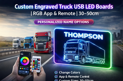 Custom Engraved Truck USB LED Board |Name Plate| RGB App & Remote | 30–50cm