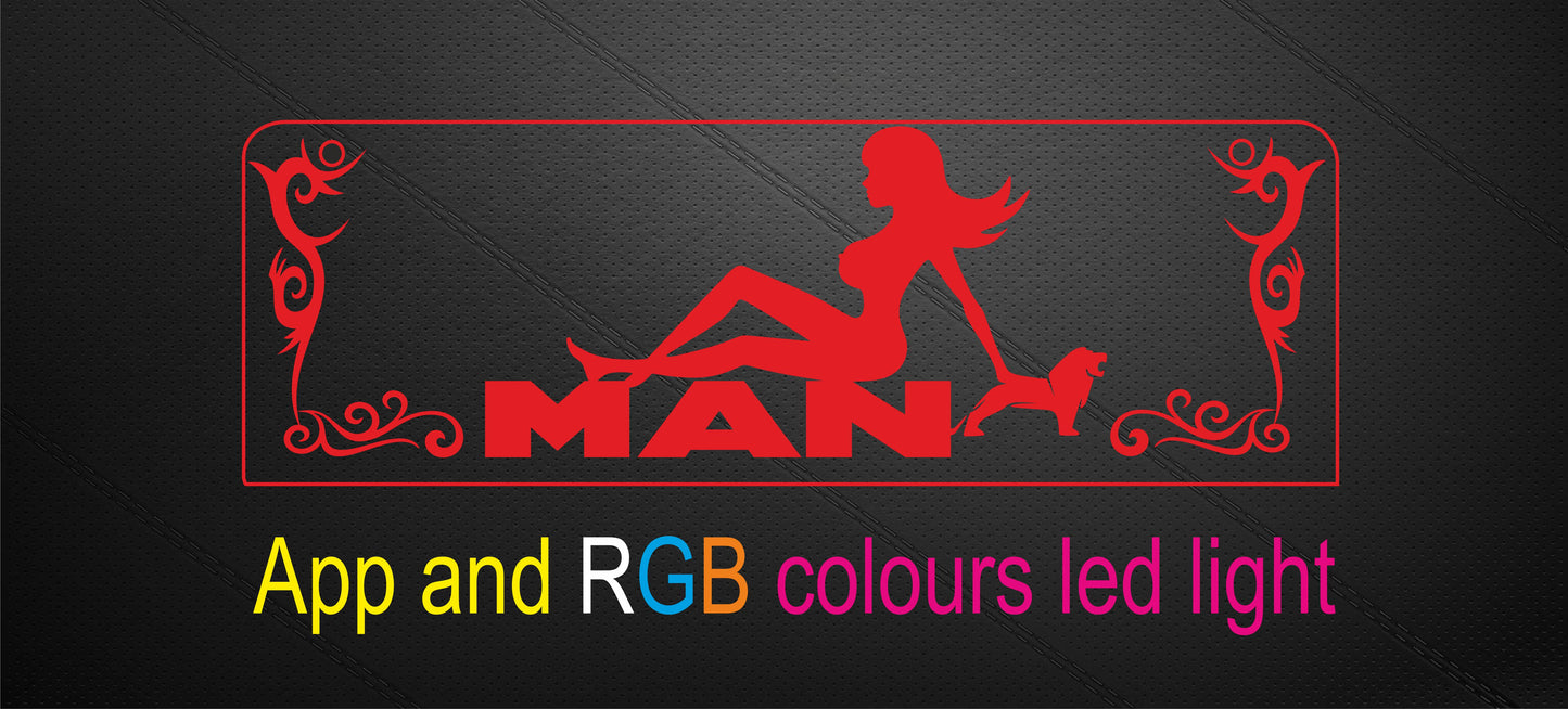 Name Board Truck Interior Engraved Usb App and Remote Control Led Light Red Light 30x10 cm