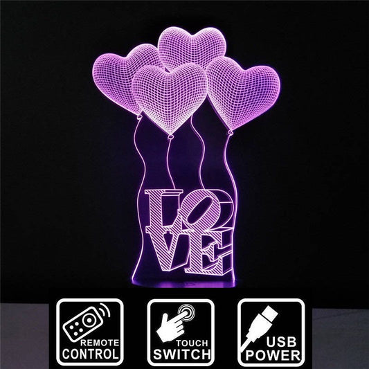 Love heart ballon Personalized 3D Illusion Smart APP Control 3D Illusion Night Light Bluetooth,Music,7&16M Color Mobile App,Handmade in UK