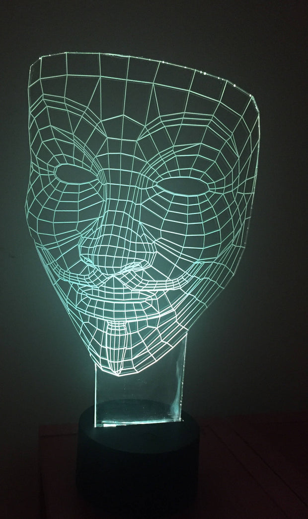 Anonymous LED Mask Personalized 3D Illusion Smart APP Control 3D Illusion Night Light Bluetooth,Music,7&16M Color Mobile App,Made in UK