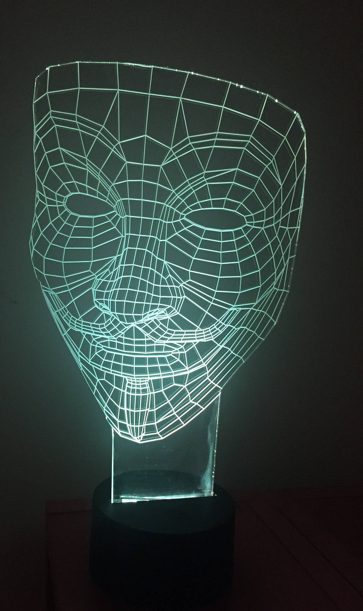 Anonymous LED Mask Personalized 3D Illusion Smart APP Control 3D Illusion Night Light Bluetooth,Music,7&16M Color Mobile App,Made in UK