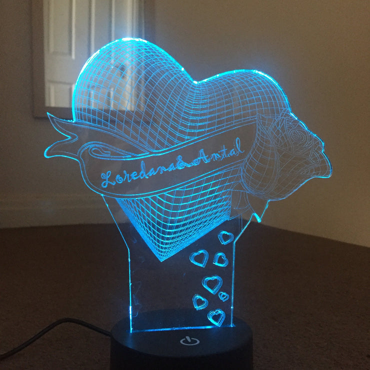 Heart with flower 3D Illusion ,Smart APP Control 3D Illusion Night Light Bluetooth,Music,7&16M Color Mobile App,Can be personalised