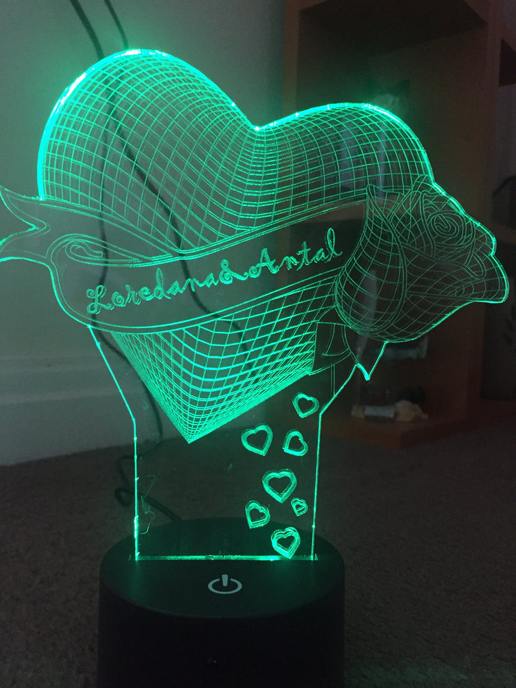 Heart with flower 3D Illusion ,Smart APP Control 3D Illusion Night Light Bluetooth,Music,7&16M Color Mobile App,Can be personalised