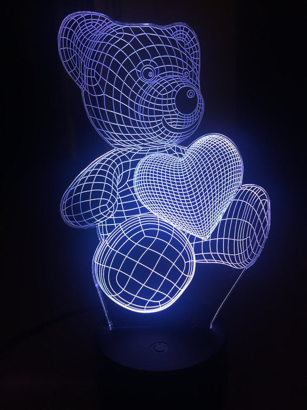 Teddy Bear with heart,Personalized 3D Illusion Smart APP Control 3D Illusion Night Light Bluetooth,Music,7&16M Color Mobile App