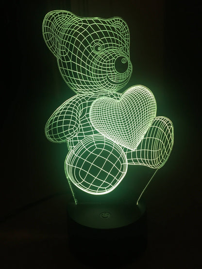 Teddy Bear with heart,Personalized 3D Illusion Smart APP Control 3D Illusion Night Light Bluetooth,Music,7&16M Color Mobile App