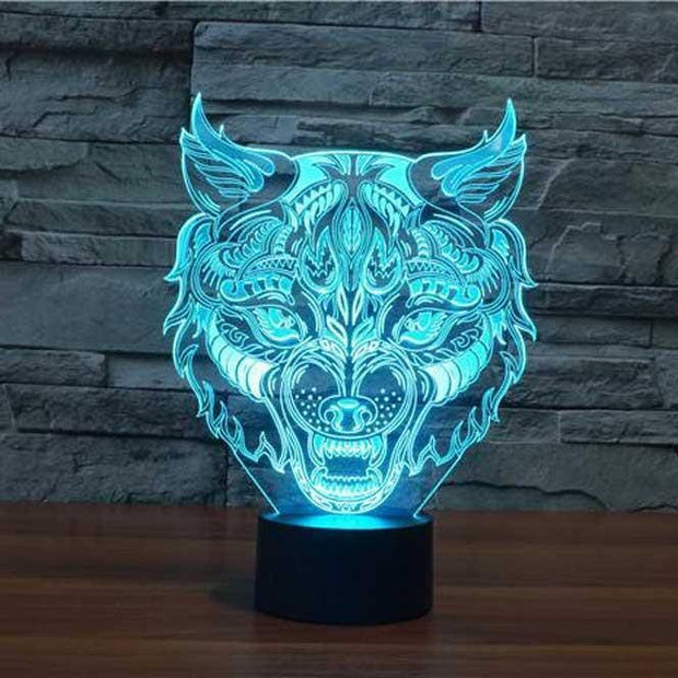 Wolf head,Personalized 3D Illusion Smart APP Control 3D Illusion Night Light Bluetooth,Music,7&16M Color Mobile App