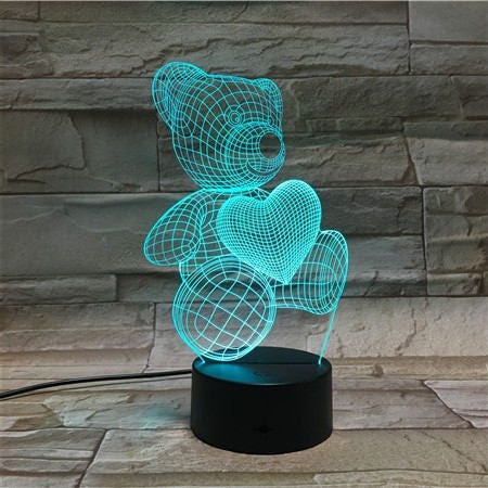 Teddy Bear with heart,Personalized 3D Illusion Smart APP Control 3D Illusion Night Light Bluetooth,Music,7&16M Color Mobile App