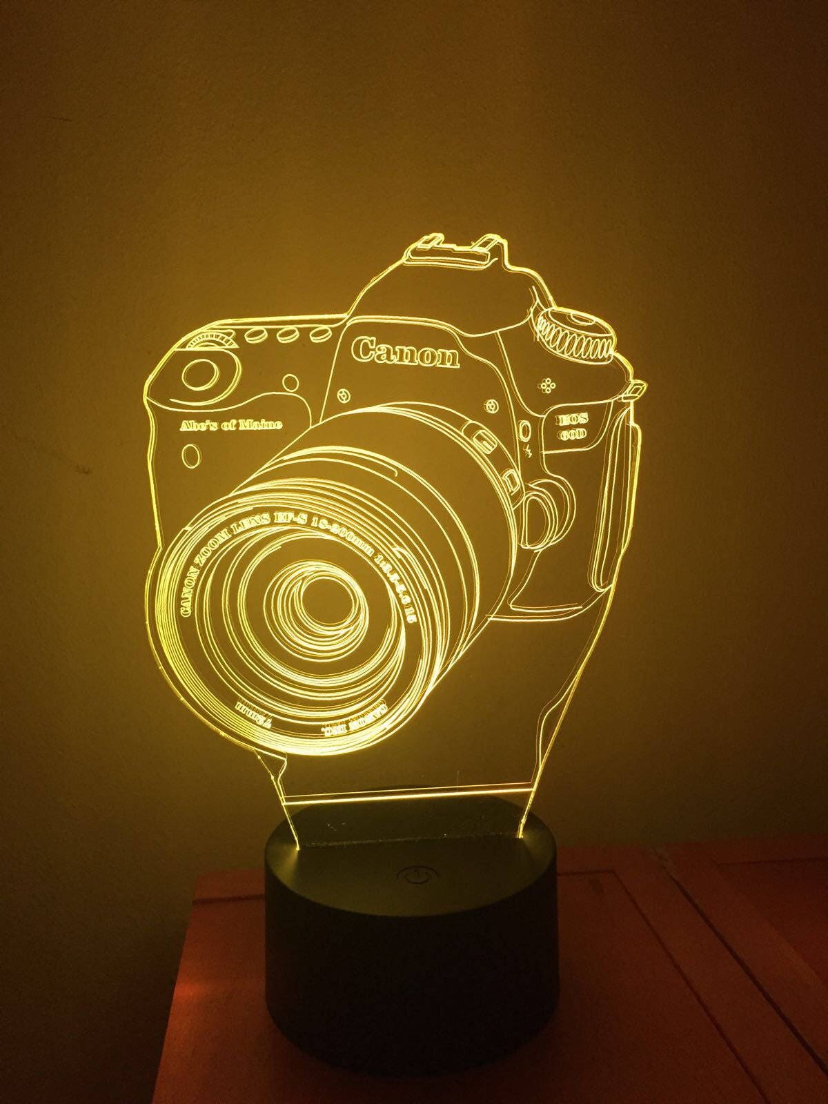 Canon Camera Lamp Personalized 3D Illusion Smart APP Control 3D Illusion Night Light Bluetooth,Music,7&16M Color Mobile App Handmade in UK