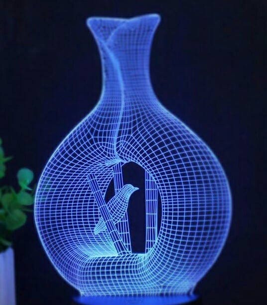 Fashion Bird in Vase Cage Personalized 3D Illusion Smart APP Control 3D Illusion Night Light Bluetooth,Music,7&16M Color Mobile App,made UK