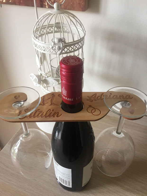 Wine Glass Holder, Wine bottle holder,can be personalized nane or short text