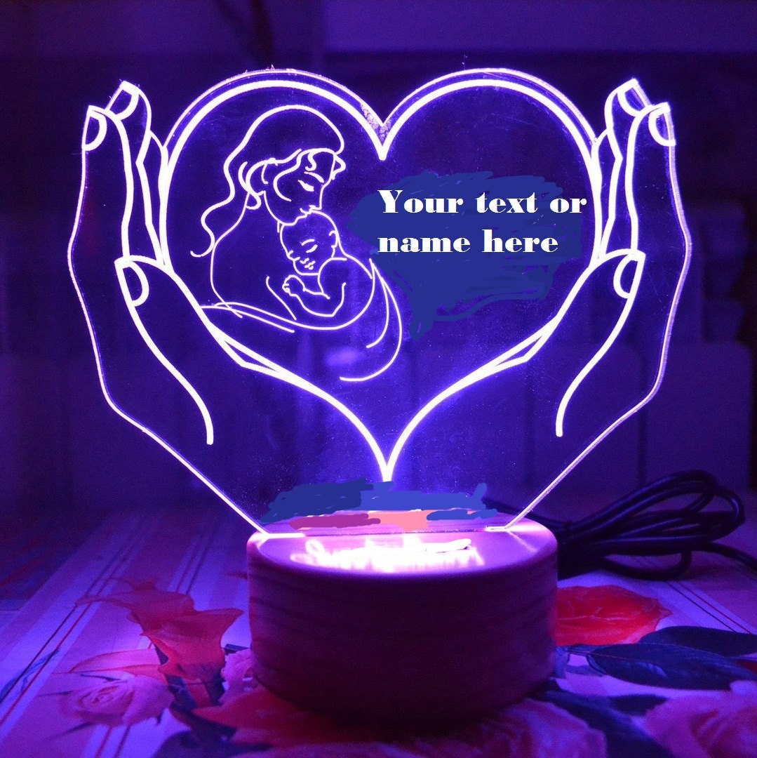 Heart Shape Mom and Baby, Personalized 3D Illusion Smart APP Control 3D Illusion Night Light