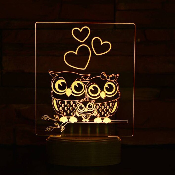 Cute Owl Familly 3D Illusion Smart APP Control 3D Illusion Night Light Bluetooth,Music,7&16M Color Mobile App,Made in UK