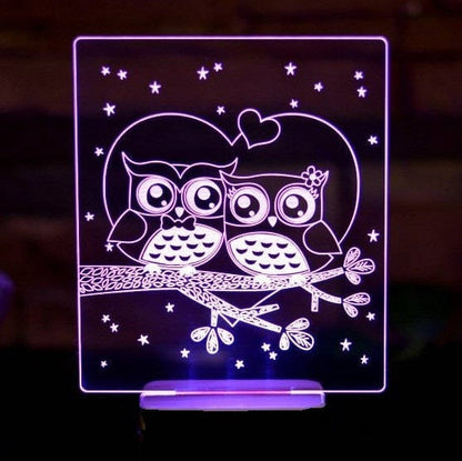 Cute Owls on tree Personalized 3D Illusion Smart APP Control 3D Illusion Night Light Bluetooth,Music,7&16M Color Mobile App,Made in UK