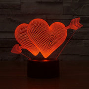 Love Heart Shape with Cupid's Arrow 3D Illusion Smart APP Control 3D Illusion Night Light Bluetooth,Music,7&16M Color Mobile App