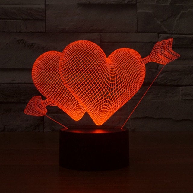 Love Heart Shape with Cupid's Arrow 3D Illusion Smart APP Control 3D Illusion Night Light Bluetooth,Music,7&16M Color Mobile App