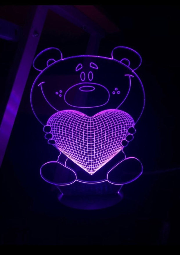 Bear with Heart 3D Illusion Smart APP Control 3D Illusion Night Light Bluetooth,Music,7&16M Color Mobile App,Made in UK