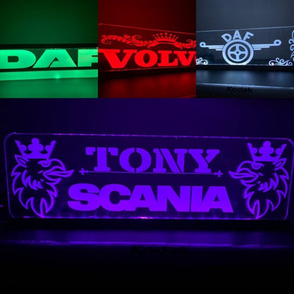 Personalised Truck Interior Engraved USB LED Light 300x100mm – RGB Cabin Light with Remote Control 12V/24V