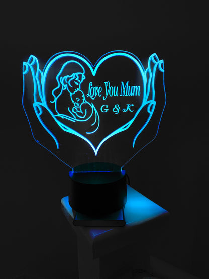 Heart Shape Mom and Baby, Personalized 3D Illusion Smart APP Control 3D Illusion Night Light