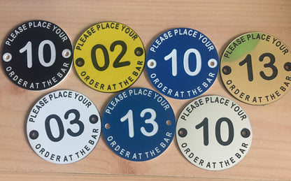 10 X Engraved, Please Place your order 60 mm,Table Numbers, Hotels, Restaurants, Pubs, Clubs