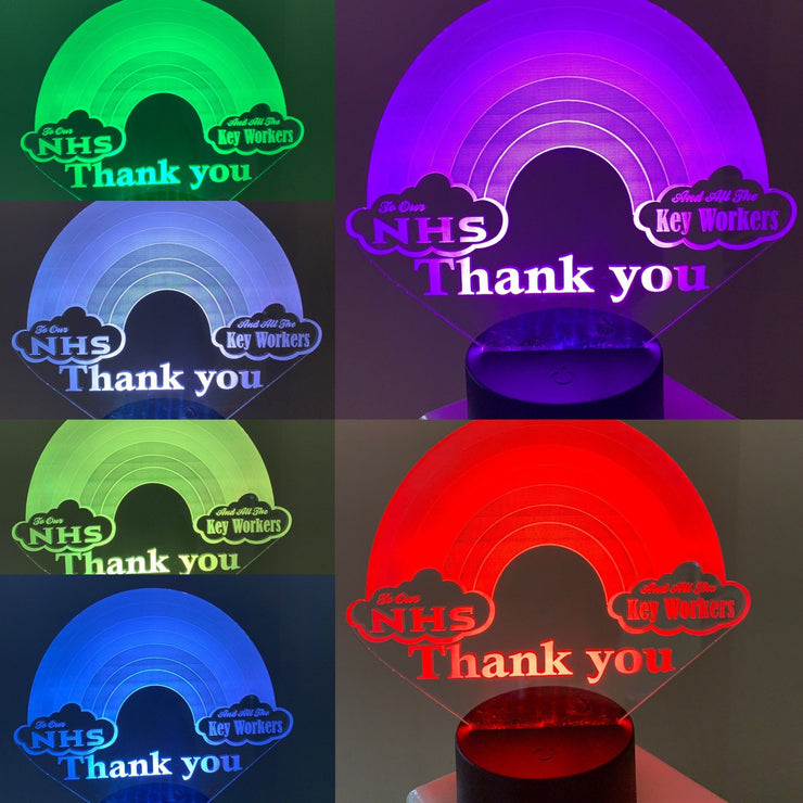 Rainbow Thank you NHS 3D led Lamp Can be personalised,15 Colour changing LED Lamp With Remote Controller Handmade in UK