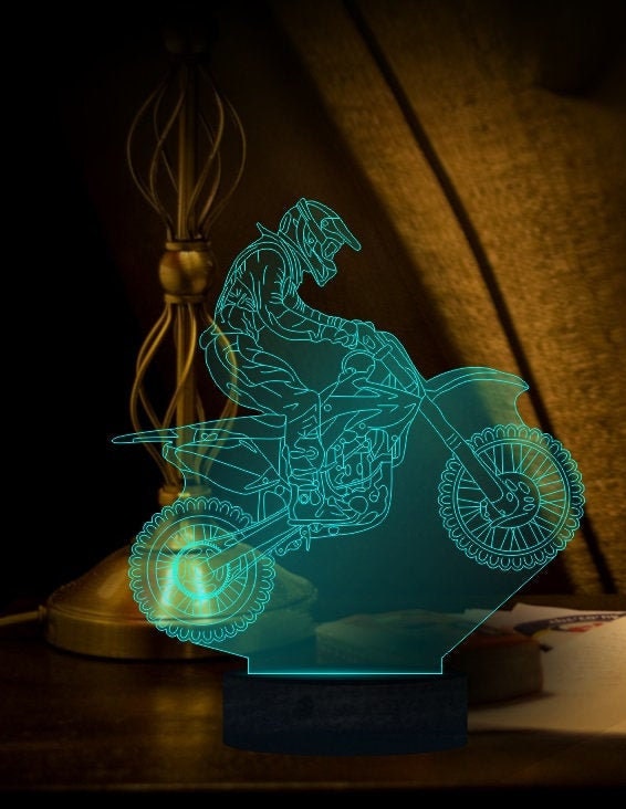 Dirt Bike Motorcycle, 3D Illusion Smart APP Control 3D Illusion Night Light Bluetooth,Music,7&16M Color Mobile App,Made in UK