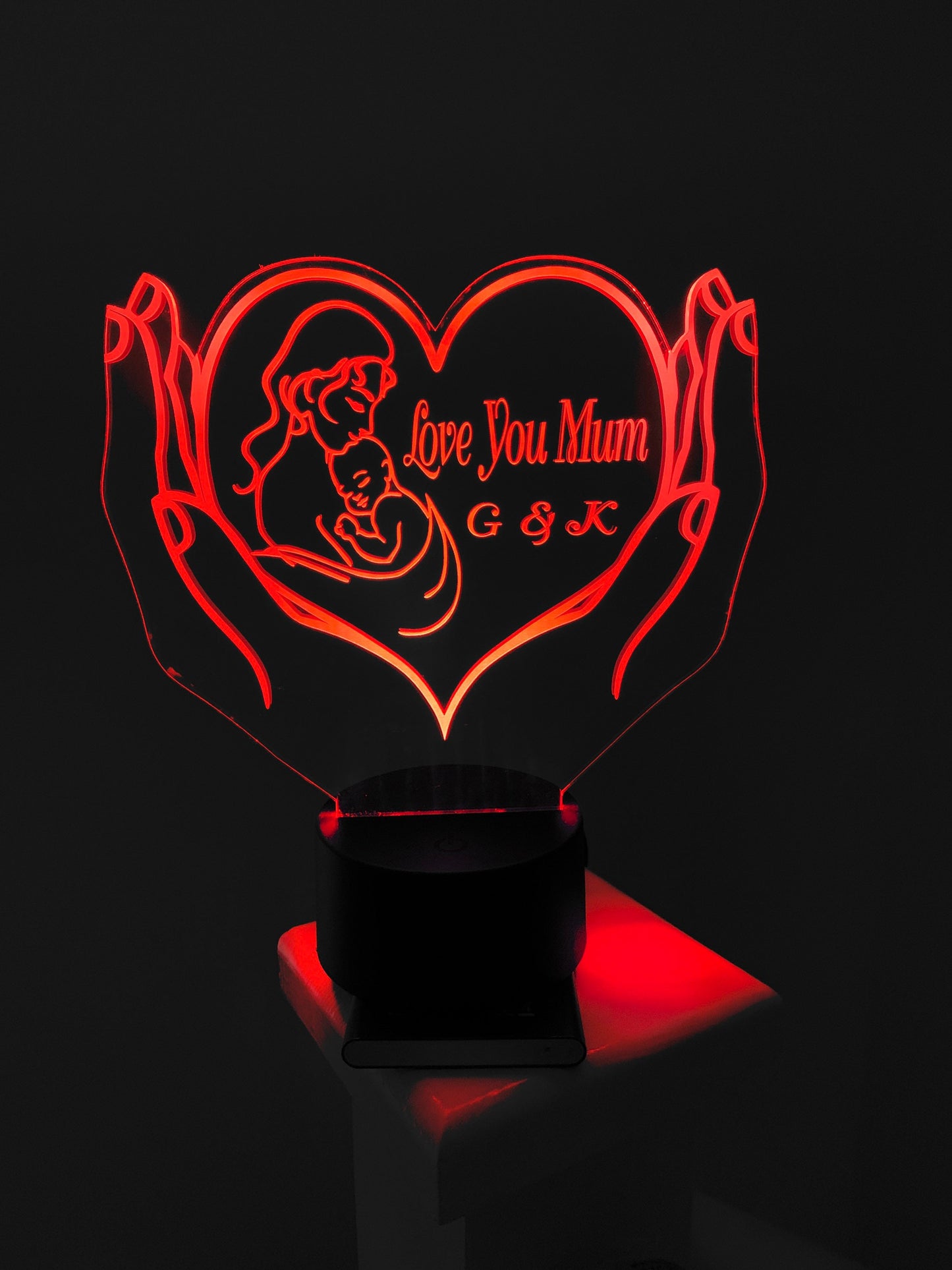 Heart Shape Mom and Baby, Personalized 3D Illusion Smart APP Control 3D Illusion Night Light