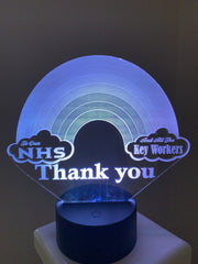 Rainbow Thank you NHS 3D led Lamp Can be personalised,15 Colour changing LED Lamp With Remote Controller Handmade in UK