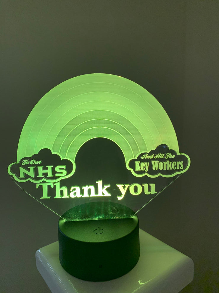 Rainbow Thank you NHS 3D led Lamp Can be personalised,15 Colour changing LED Lamp With Remote Controller Handmade in UK