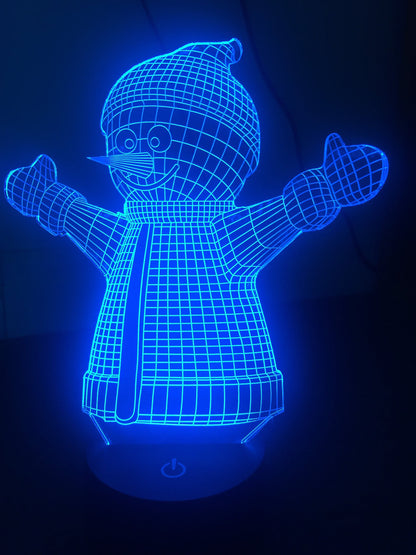 Happy Snowman 3d led lamp ,Personalized 3D Illusion ,15 Colors changing LED Lamps With Remote Controller,Handmade in UK,Add text or name
