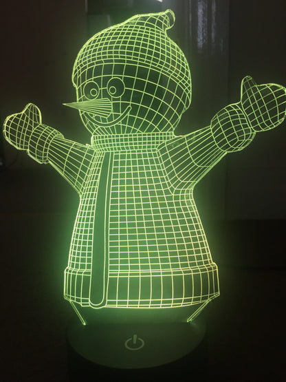 Happy Snowman 3d led lamp ,Personalized 3D Illusion ,15 Colors changing LED Lamps With Remote Controller,Handmade in UK,Add text or name