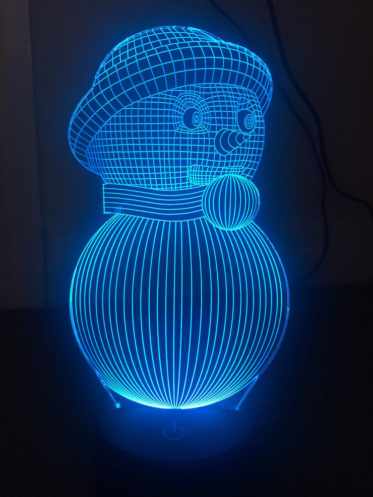 Cute Snowman 3d led lamp ,Personalized 3D Illusion ,15 Colors changing LED Lamps With Remote Controller,Handmade in UK,Add text or name