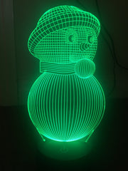 Cute Snowman 3d led lamp ,Personalized 3D Illusion ,15 Colors changing LED Lamps With Remote Controller,Handmade in UK,Add text or name