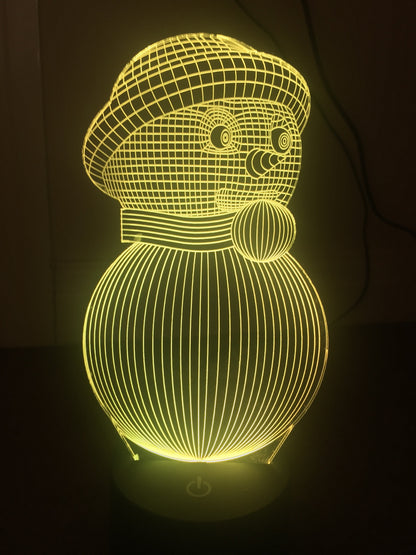 Cute Snowman 3d led lamp ,Personalized 3D Illusion ,15 Colors changing LED Lamps With Remote Controller,Handmade in UK,Add text or name