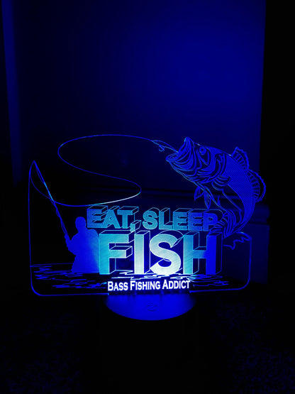Eat,Sleep,Fish,Fishing 3D Illusion Smart APP Control 3D Illusion Night Light Bluetooth,Music,7&16M Color Mobile App,Made in UK