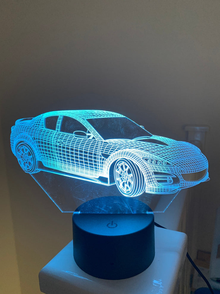 Mazda RX8,3D led Lamp RGB, Can be personalised,15 Colour changing Led Lamp With Remote Controller Handmade in UK