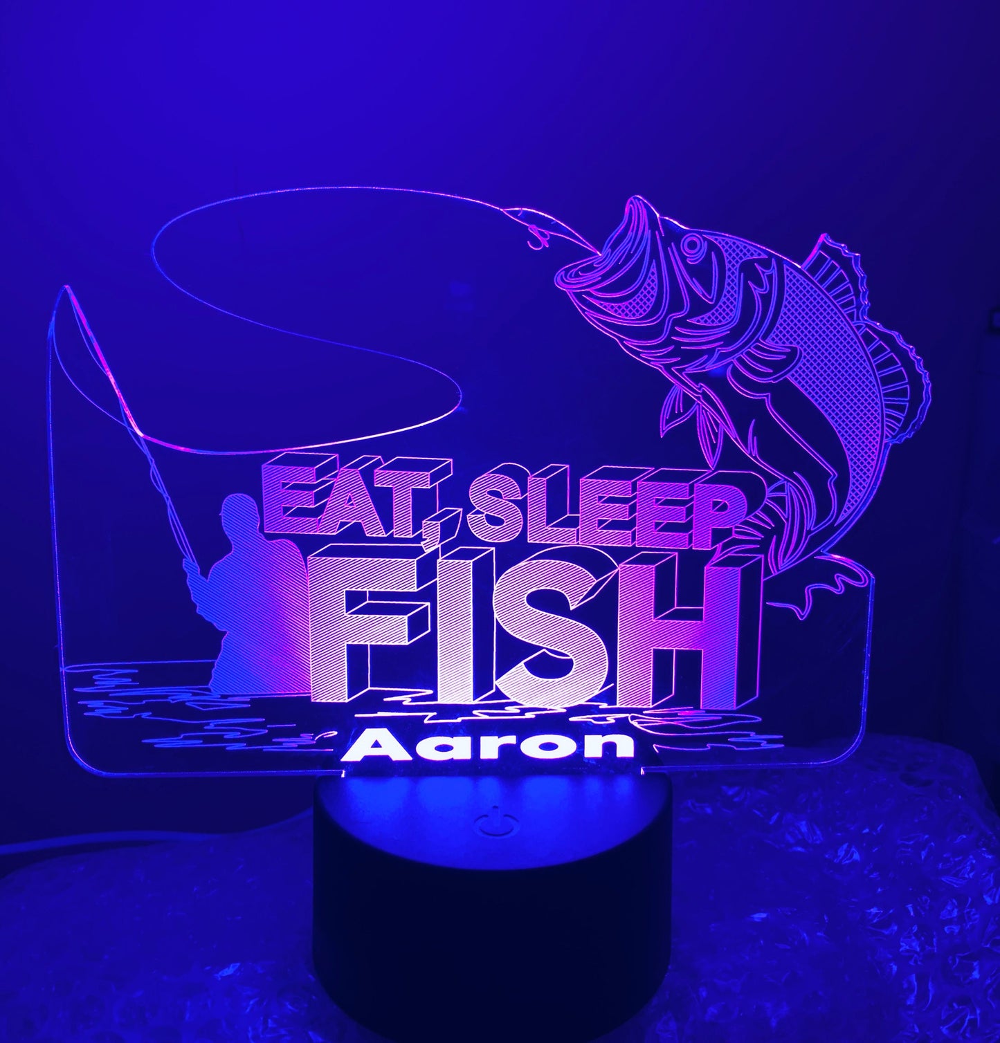Eat,Sleep,Fish,Fishing 3D Illusion Smart APP Control 3D Illusion Night Light Bluetooth,Music,7&16M Color Mobile App,Made in UK