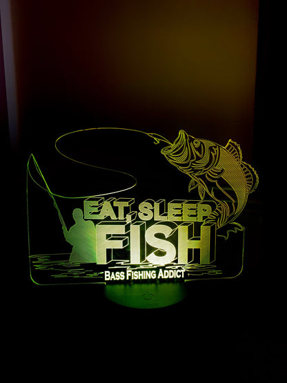 Eat,Sleep,Fish,Fishing 3D Illusion Smart APP Control 3D Illusion Night Light Bluetooth,Music,7&16M Color Mobile App,Made in UK