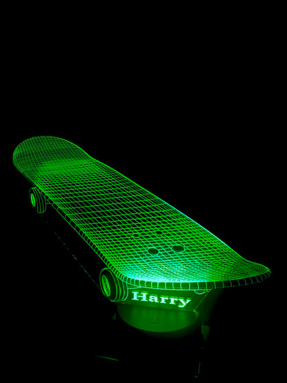 Skateboard 3D led Lamp RGB, Can be personalised,15 Colour changing LED Lamp With Remote Controller Handmade in UK