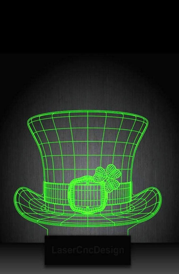 St Patrick's Leprechaun Top Hat Personalized 3D Illusion Smart APP Control 3D Illusion Night Light Bluetooth,Music,7&16M Color Mobile App