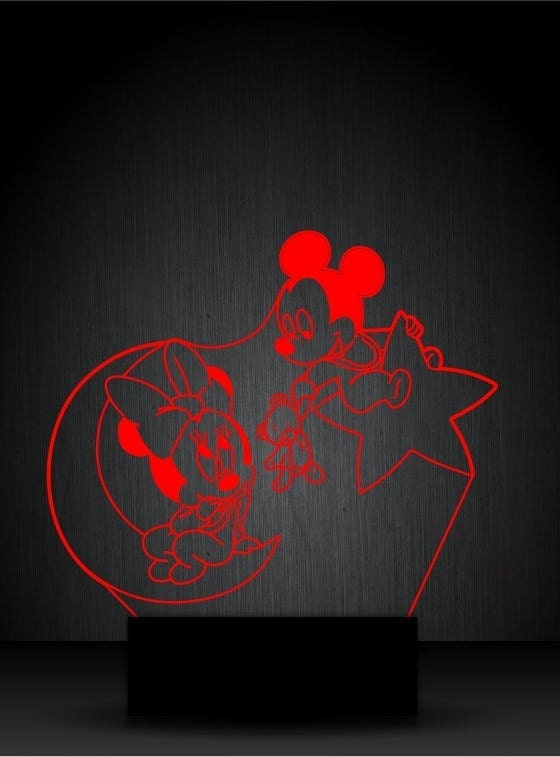 Mickey and Minnie Mouse Personalized 3D Illusion Smart APP Control 3D Illusion Night Light Bluetooth,Music,7&16M Color Mobile App,Made in UK