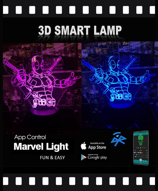 Deadpool,All occasion gift,Smart APP Control 3D Illusion Night Light Bluetooth,Music,7&16M Color Mobile App,Can be personalised
