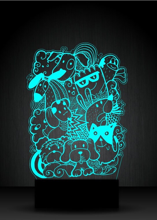 Doodle Cute Monsters Personalized 3D Illusion Smart APP Control 3D Illusion Night Light Bluetooth,Music,7&16M Color Mobile App,Made in UK
