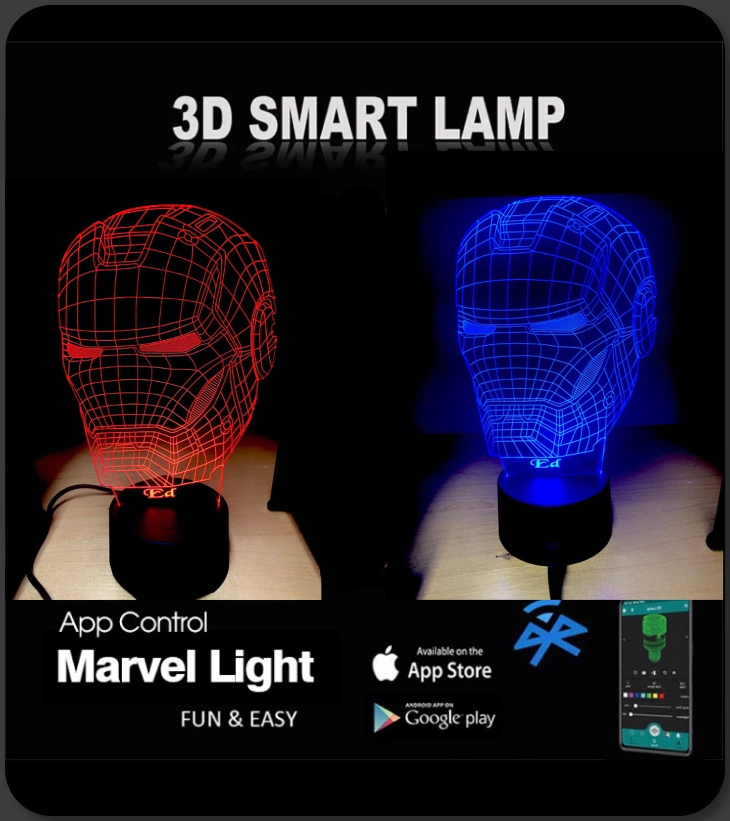 Iron Man Smart APP Control 3D Illusion Night Light Bluetooth,Music,7&16M Color Mobile App,Can be personalised