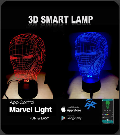 Iron Man Smart APP Control 3D Illusion Night Light Bluetooth,Music,7&16M Color Mobile App,Can be personalised