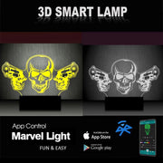 Skull With Guns Personalized 3D Illusion Smart APP Control 3D Illusion Night Light Bluetooth,Music,7&16M Color Mobile App,Made in UK