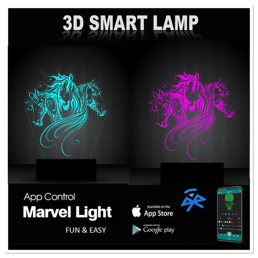 Horses Personalized 3D Illusion Smart APP Control 3D Illusion Night Light Bluetooth,Music,7&16M Color Mobile App,Made in UK