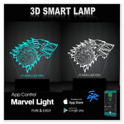 Game of Thrones Stark Personalized 3D Illusion Smart APP Control 3D Illusion Night Light Bluetooth,Music,7&16M Color Mobile App,Made in UK