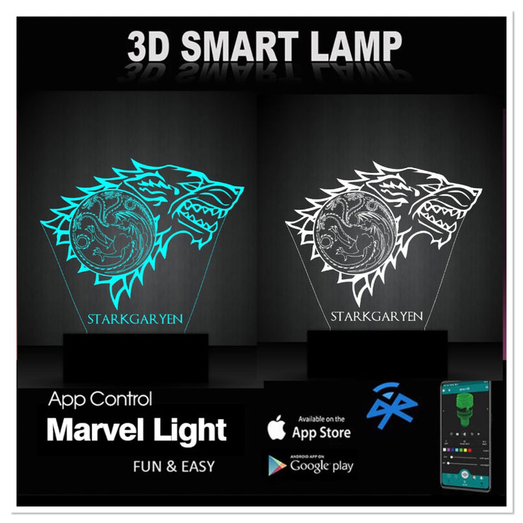 Game of Thrones Stark Personalized 3D Illusion Smart APP Control 3D Illusion Night Light Bluetooth,Music,7&16M Color Mobile App,Made in UK