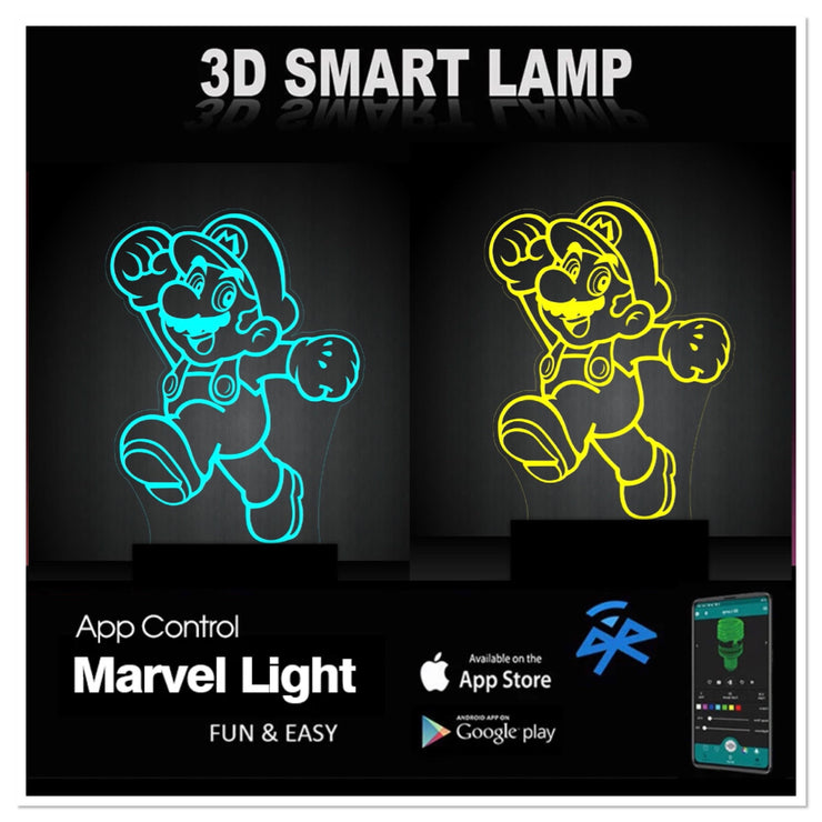 Mario Night Light Personalized 3D Illusion Smart APP Control 3D Illusion Night Light Bluetooth,Music,7&16M Color Mobile App,Made in UK